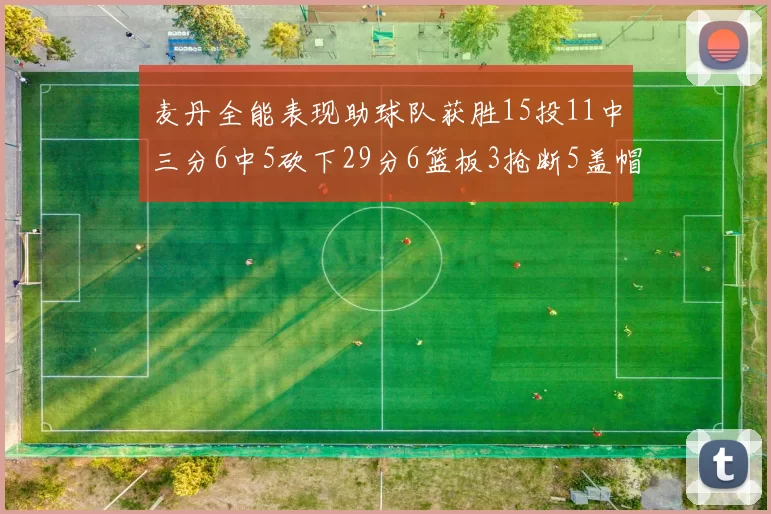 麦丹全能表现助球队获胜15投11中三分6中5砍下29分6篮板3抢断5盖帽